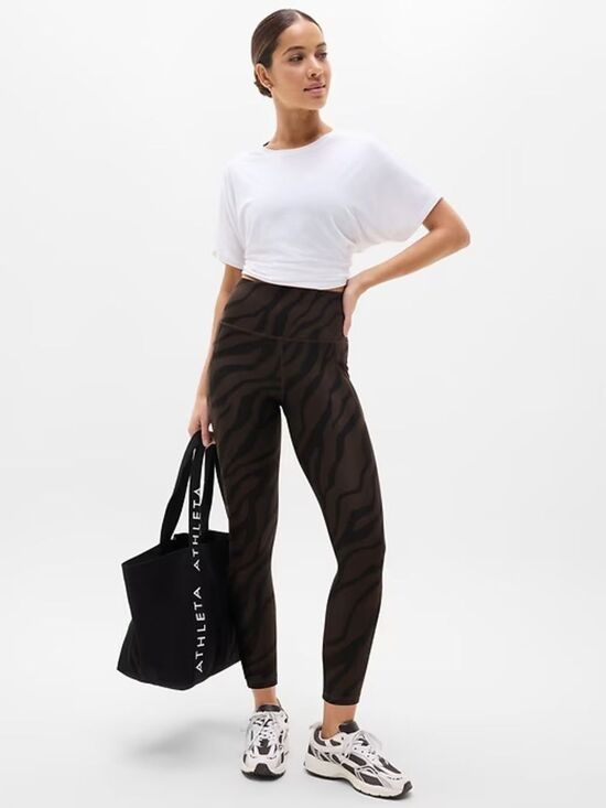 Athleta Pants - Athleta Salutation Stash Pocket 7/8 Black Brown Zebra-Print High-Rise Leggings S